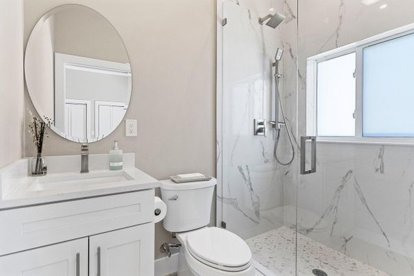 Bathroom, Glass Shower, Interior, Marble Walls