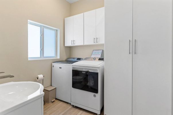 Interior, Washer, Wood Texture Flooring