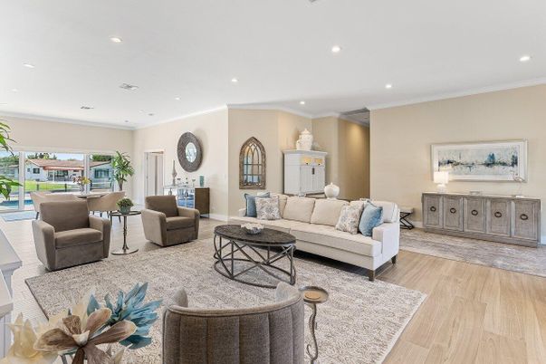 Interior, Living room, Recessed Lighting, Wood Texture Flooring