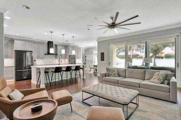 Dining room, Interior, Kitchen, Living room, Pendant Lights, Recessed Lighting, Stainless Steel Appliances, Wood Texture Flooring