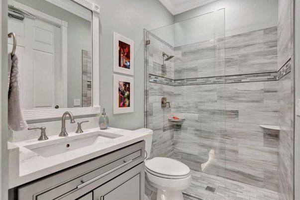 Bathroom, Glass Shower, Interior, Marble Walls