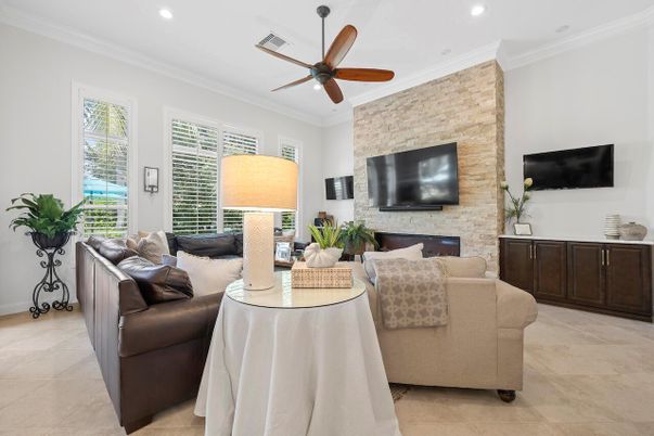 Interior, Living room, Recessed Lighting, Stone Walls
