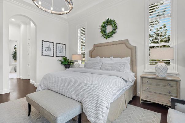 Bedroom, Interior, Pendant Lights, Wood Texture Flooring