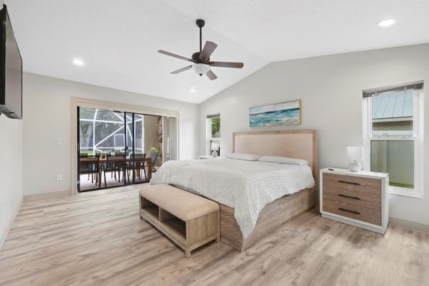 Bedroom, Interior, Recessed Lighting, Wood Texture Flooring