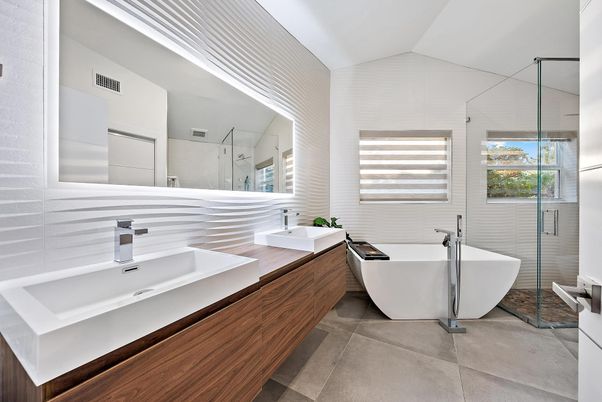 Bathroom, Dual Sink Vanities, Free Standing Baths, Glass Shower, Interior