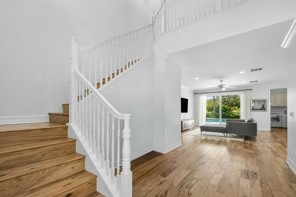 Fireplace, Interior, Recessed Lighting, Wood Texture Flooring
