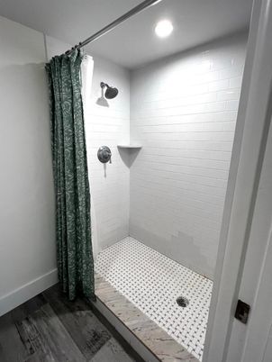 Bathroom, Interior, Recessed Lighting, Wood Texture Flooring