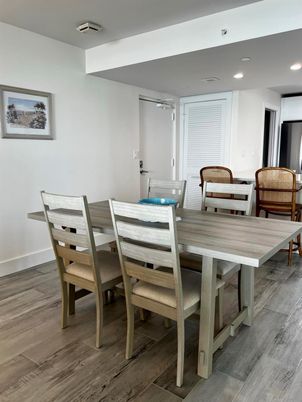 Dining room, Interior, Recessed Lighting, Wood Texture Flooring