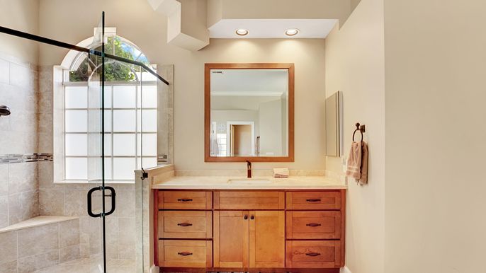 Bathroom, Glass Shower, Interior, Recessed Lighting