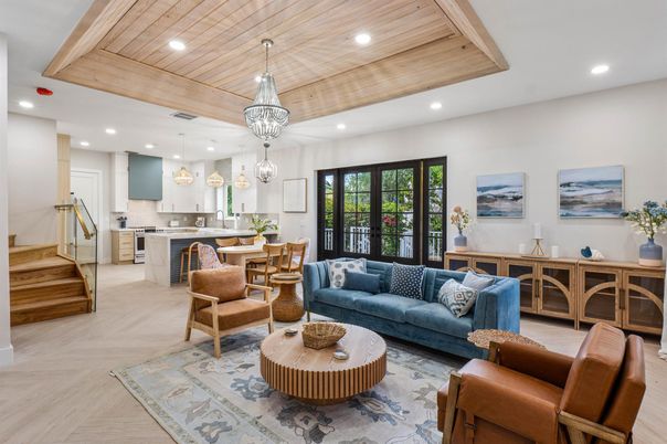 Interior, Kitchen, Living room, Pendant Lights, Recessed Lighting, Wooden Ceilings, Wood Texture Flooring