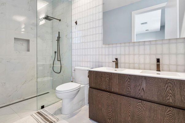 Bathroom, Glass Shower, Interior, Marble Walls