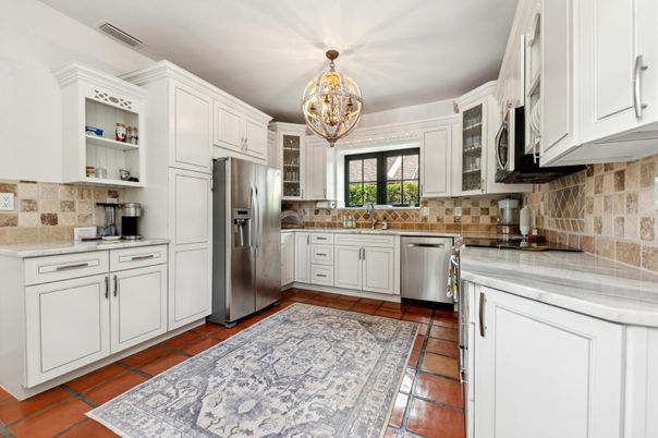 Chandelier, Interior, Kitchen, Stainless Steel Appliances, Tile Countertops