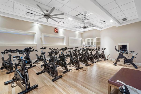 Fitness Equipment, Gym, Interior, Recessed Lighting, Wood Texture Flooring