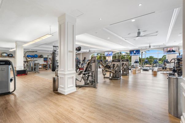 Fitness Equipment, Gym, Interior, Recessed Lighting, Wood Texture Flooring