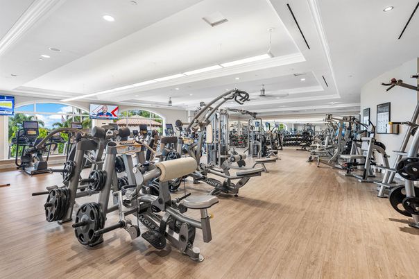 Fitness Equipment, Gym, Interior, Recessed Lighting, Wood Texture Flooring