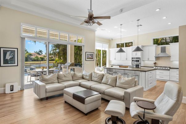 Interior, Kitchen, Living room, Pendant Lights, Recessed Lighting, Stainless Steel Appliances, Wood Texture Flooring