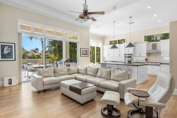 Interior, Kitchen, Living room, Pendant Lights, Recessed Lighting, Stainless Steel Appliances, Wood Texture Flooring