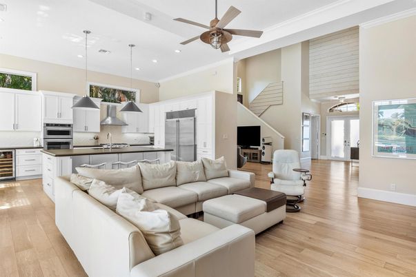 Interior, Kitchen, Living room, Pendant Lights, Recessed Lighting, Stainless Steel Appliances, Wood Texture Flooring