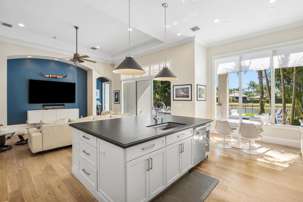 Interior, Kitchen, Living room, Pendant Lights, Recessed Lighting, Wood Texture Flooring