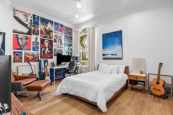 Bedroom, Home Office, Interior, Recessed Lighting, Wood Texture Flooring