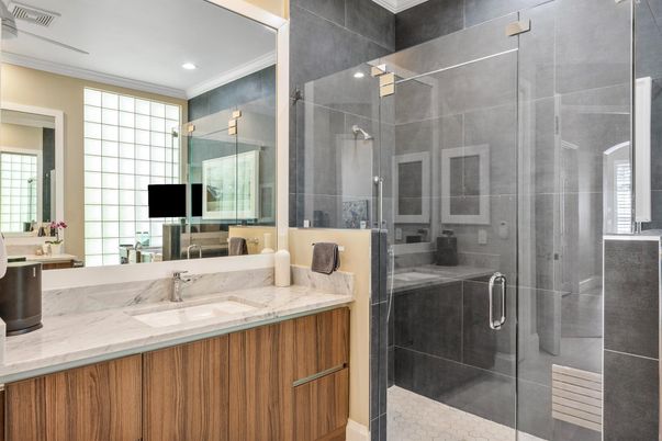 Bathroom, Glass Shower, Interior, Recessed Lighting