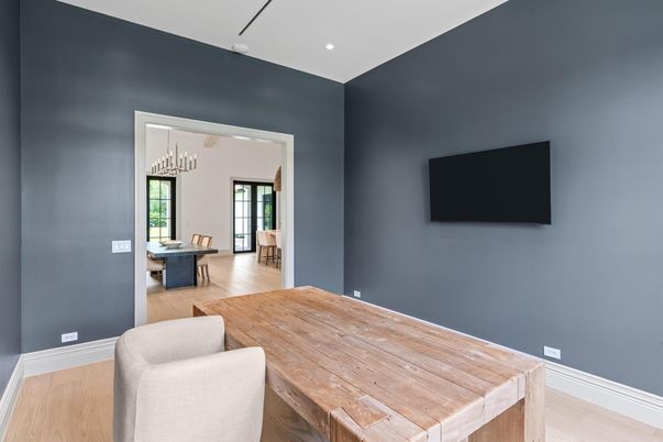 Dining room, Interior, Pendant Lights, Recessed Lighting, Wood Texture Flooring