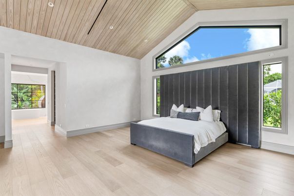 Bedroom, Interior, Recessed Lighting, Wooden Ceilings, Wood Texture Flooring
