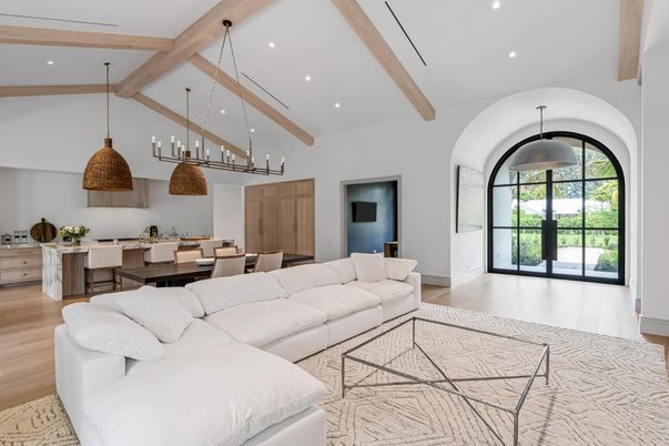 Dining room, Interior, Kitchen, Living room, Pendant Lights, Recessed Lighting, Wooden Beams, Wood Texture Flooring