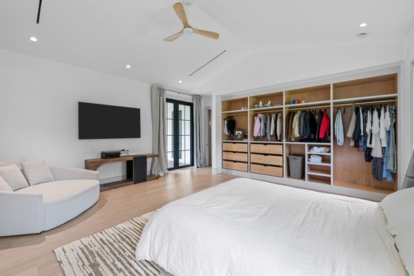 Bedroom, Interior, Recessed Lighting, Wood Texture Flooring
