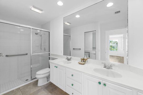 Bathroom, Dual Sink Vanities, Glass Shower, Interior, Recessed Lighting