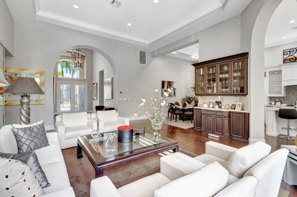 Chandelier, Dining room, Interior, Living room, Recessed Lighting, Wood Texture Flooring