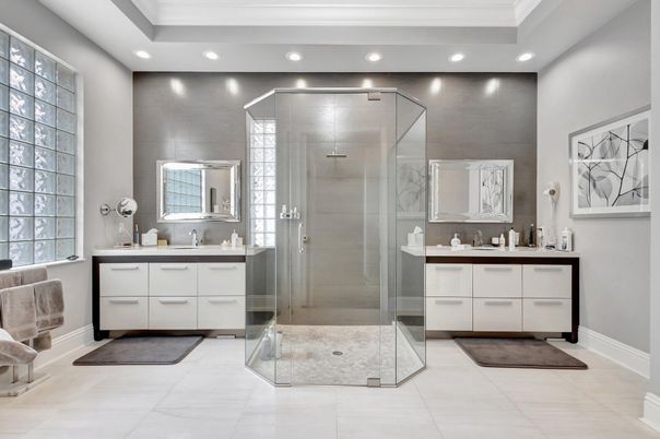Bathroom, Glass Shower, Interior, Recessed Lighting