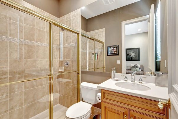 Bathroom, Glass Shower, Interior, Recessed Lighting