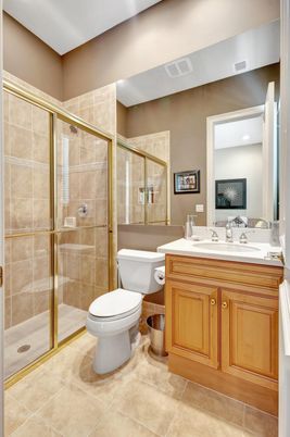Bathroom, Glass Shower, Interior, Recessed Lighting