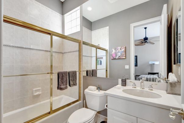Bathroom, Glass Shower, Interior, Recessed Lighting