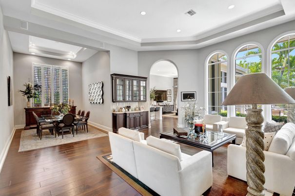 Dining room, Interior, Living room, Recessed Lighting, Wood Texture Flooring