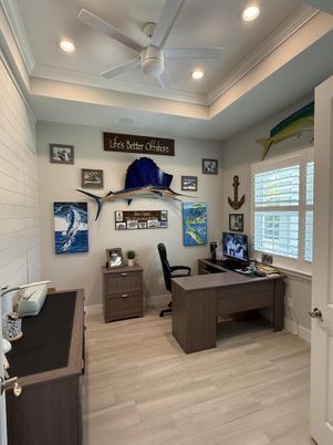 Home Office, Interior, Recessed Lighting, Wood Texture Flooring