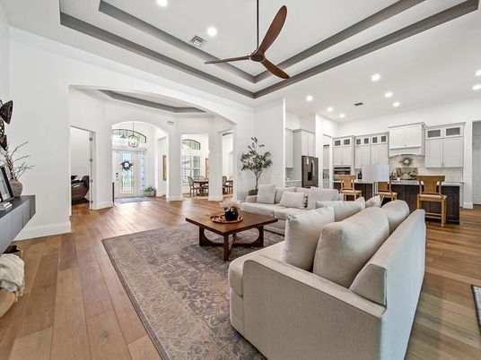 Interior, Kitchen, Living room, Recessed Lighting, Stainless Steel Appliances, Wood Texture Flooring