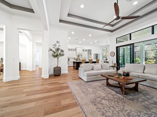 Interior, Kitchen, Living room, Pendant Lights, Recessed Lighting, Wood Texture Flooring