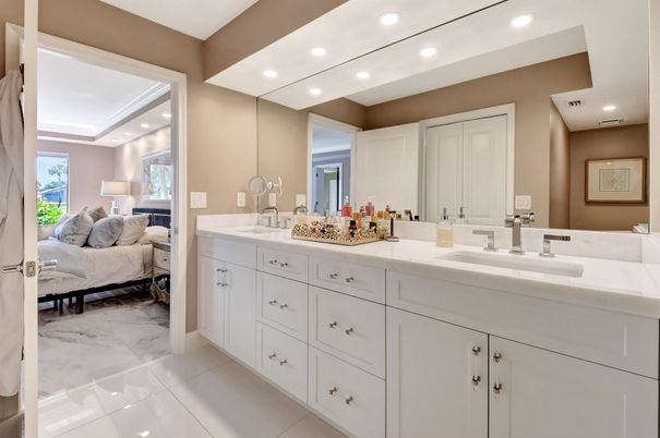 Bathroom, Bedroom, Dual Sink Vanities, Interior, Marble, Recessed Lighting
