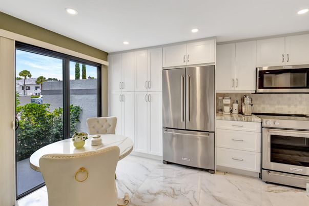 Interior, Kitchen, Marble, Recessed Lighting, Stainless Steel Appliances
