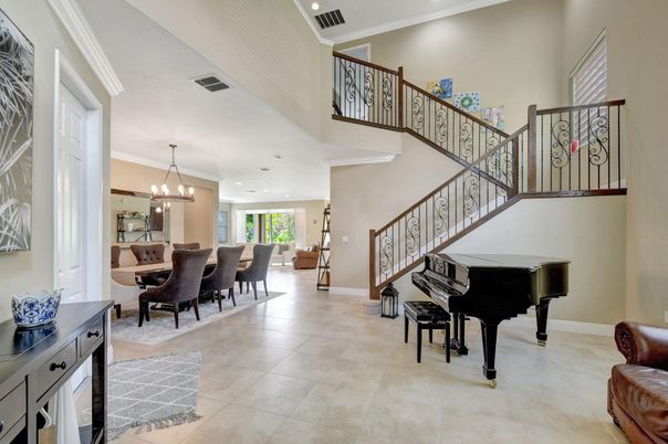 Dining room, Interior, Pendant Lights, Piano, Recessed Lighting