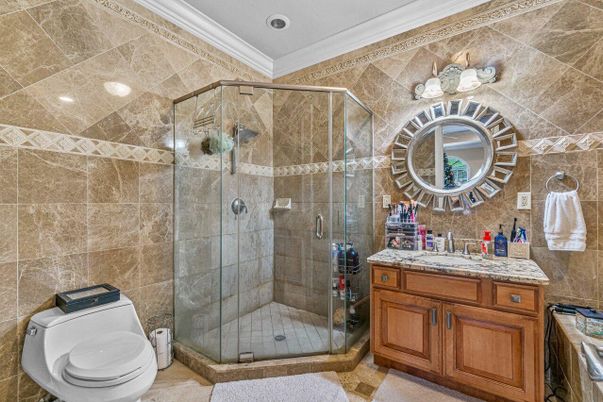 Bathroom, Glass Shower, Interior, Recessed Lighting