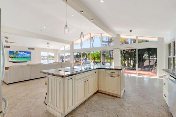 Interior, Kitchen, Living room, Marble, Pendant Lights, Recessed Lighting