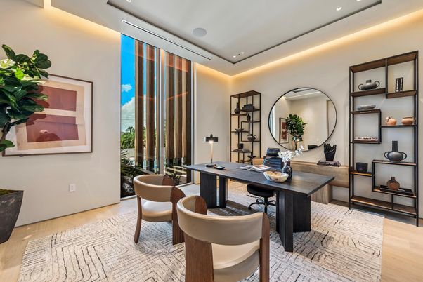 Home Office, Interior, Recessed Lighting, Wood Texture Flooring