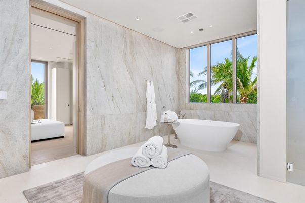 Bathroom, Free Standing Baths, Interior, Marble Walls, Recessed Lighting