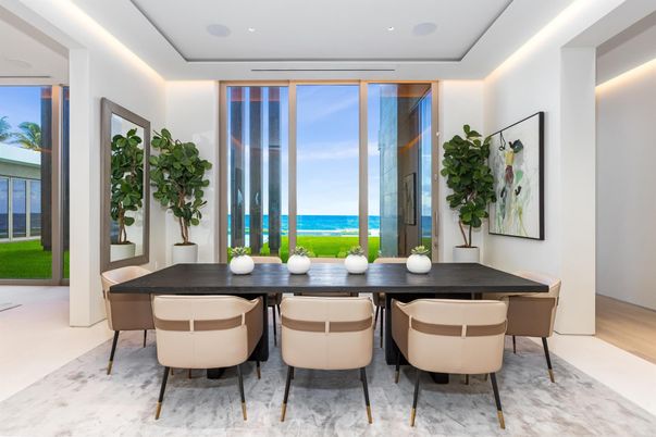 Dining room, Interior, Recessed Lighting, Water, Wood Texture Flooring