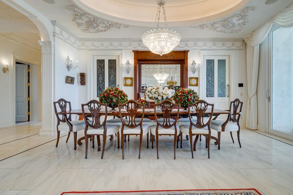 Chandelier, Dining room, Interior, Marble