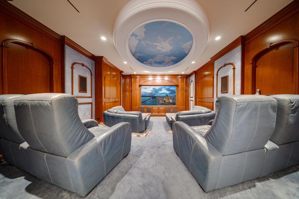 Interior, Living room, Recessed Lighting, Theatre Room, Wooden Walls