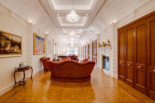 Chandelier, Fireplace, Interior, Living room, Recessed Lighting, Wood Texture Flooring